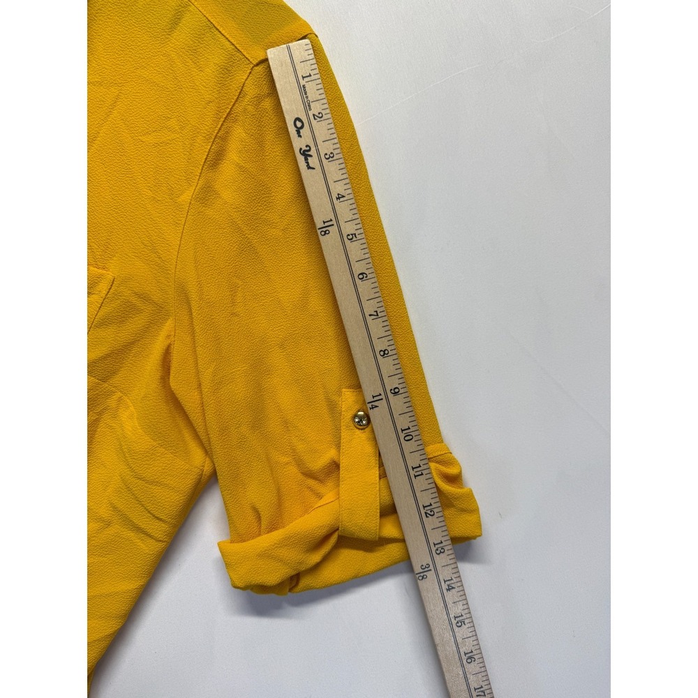Michael Kors Blouse Top Womens XL Yellow Gold Roll Tab Sleeves Half Zip Casual - Picture 8 of 10